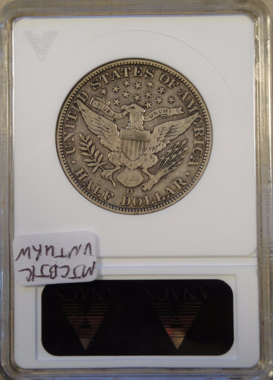 1911-D Barber Half Dollar ANACS VF35 Old Small Holder