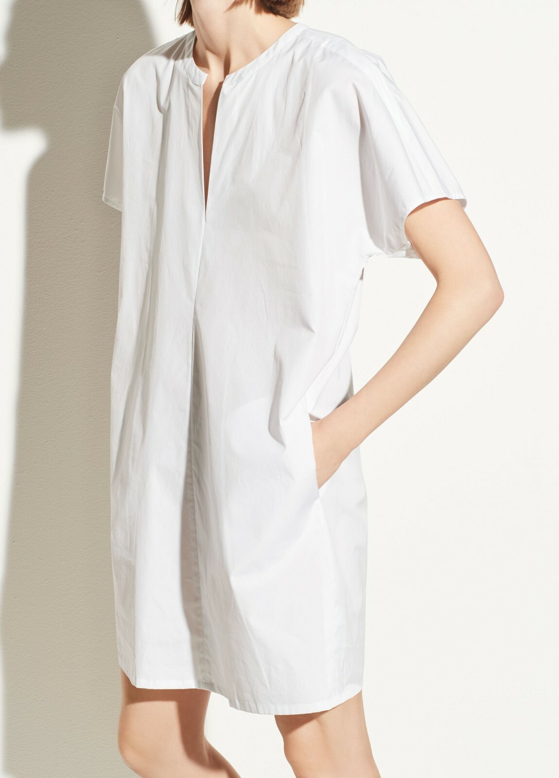 VINCE VINCE SZS POPOVER SPLIT-NECK KURZÄRMLIG PULLOVER KLEID WEISS