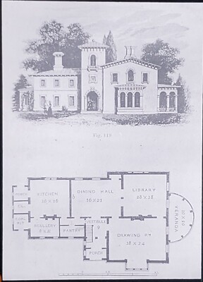 Italian Style House, Andrew Jackson Downing, Magic Lantern Glass Slide