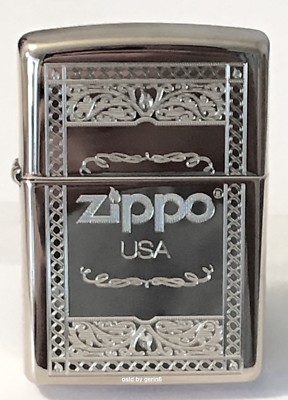 Zippo Windproof Chrome Lighter With Frame Design & Zippo Logo, 31360, New In Box