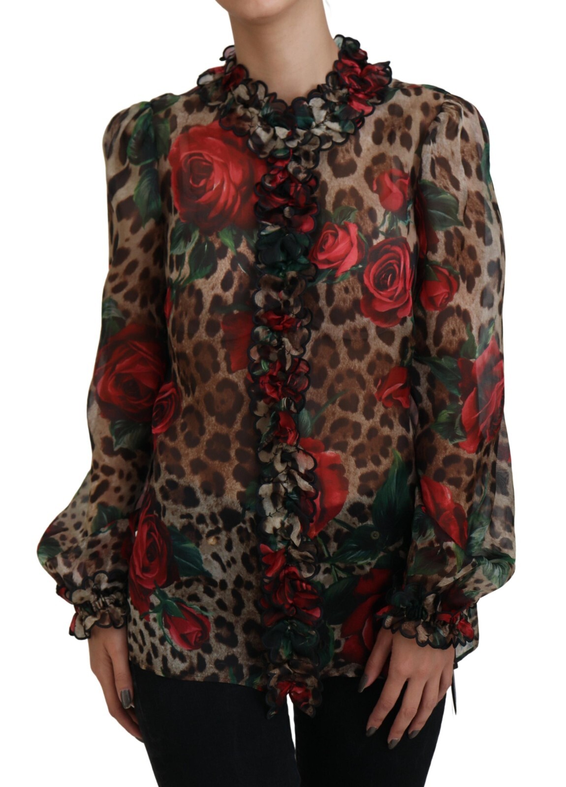 

DOLCE - GABBANA Топ с леопардовым принтом и кружевной блузкой с оборками IT42/US8/ 1500usd, Multicolor