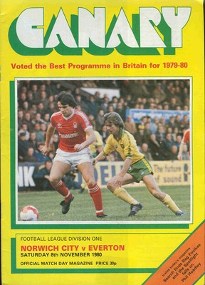 Football Programme - Norwich City v Everton - Div 1 - 1980