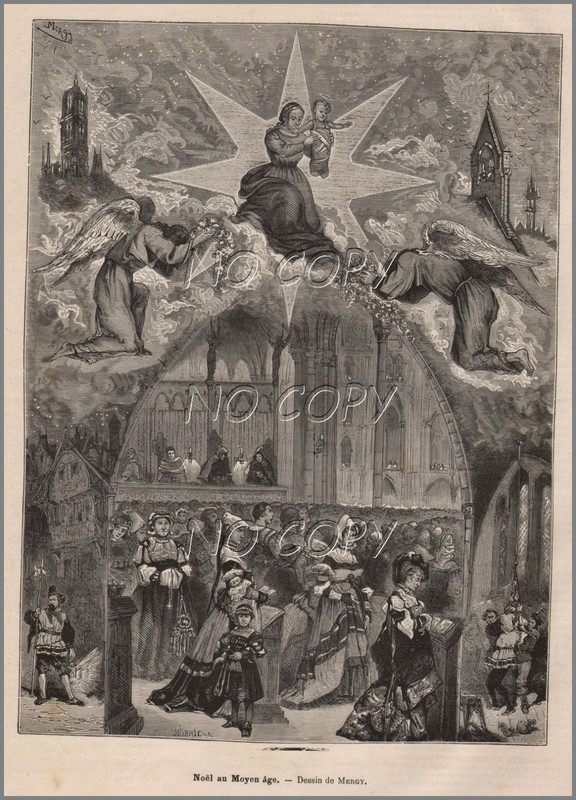 1878 : Illustration / Gravure : Religion NoÃL Moyen Age  Par Mergy