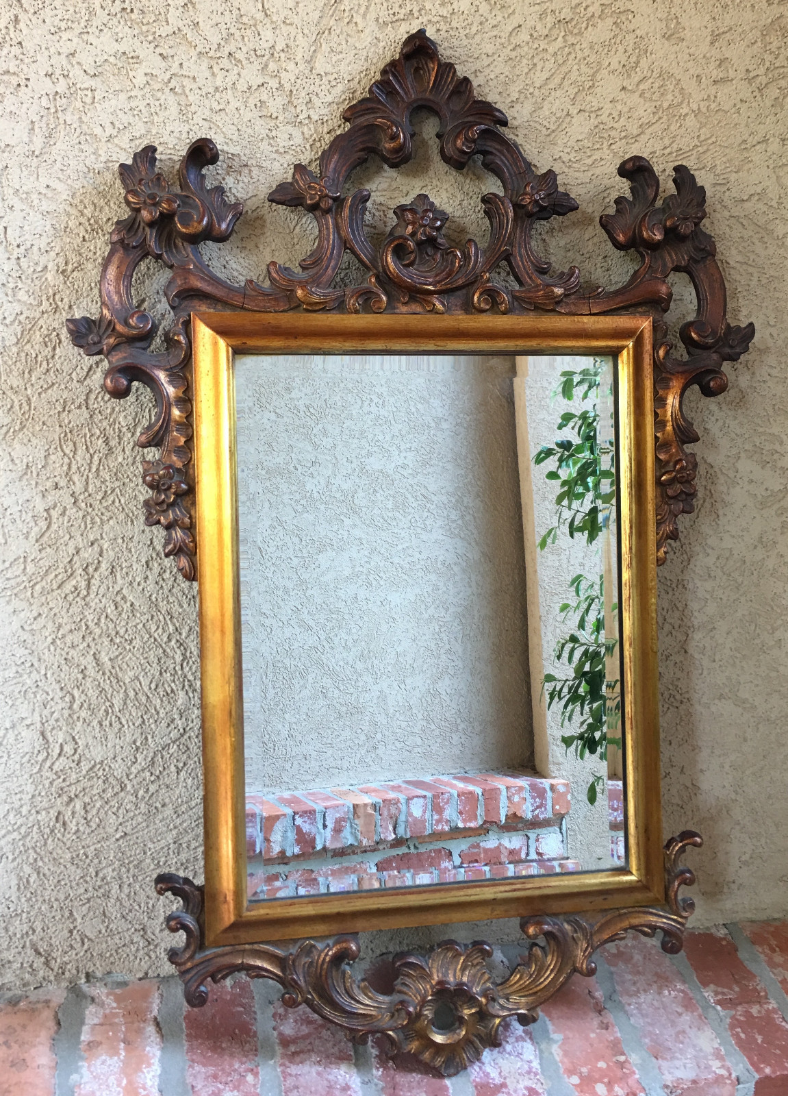 Antique French Carved Oak GOLD GILT Frame Beveled Wall Mirror Louis XV