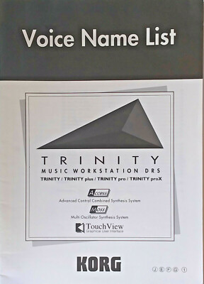 Korg Voice Name List Manual Booklet for Trinity, Trinity plus, Trinity pro, proX