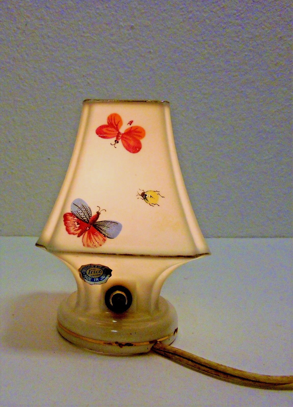 Vintage W. Rice & Co. Porcelain Nite Light Mini Portable Lamp Japan Butterflys