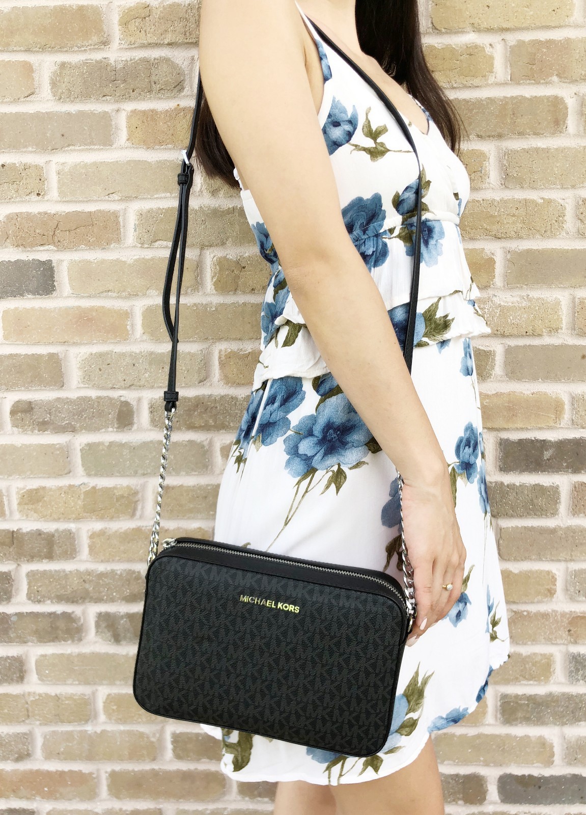 Michael Kors Jet Set East West Large Crossbody Leather PVC Canvas