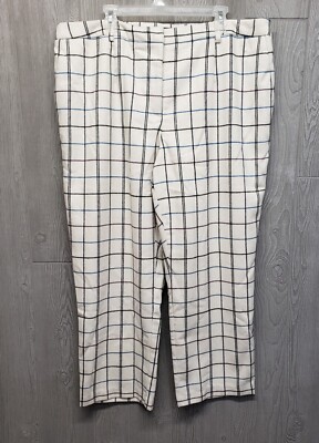 Jessica London Pants Womens 24W Wool Blend White Black Blue Check Elastic Waist