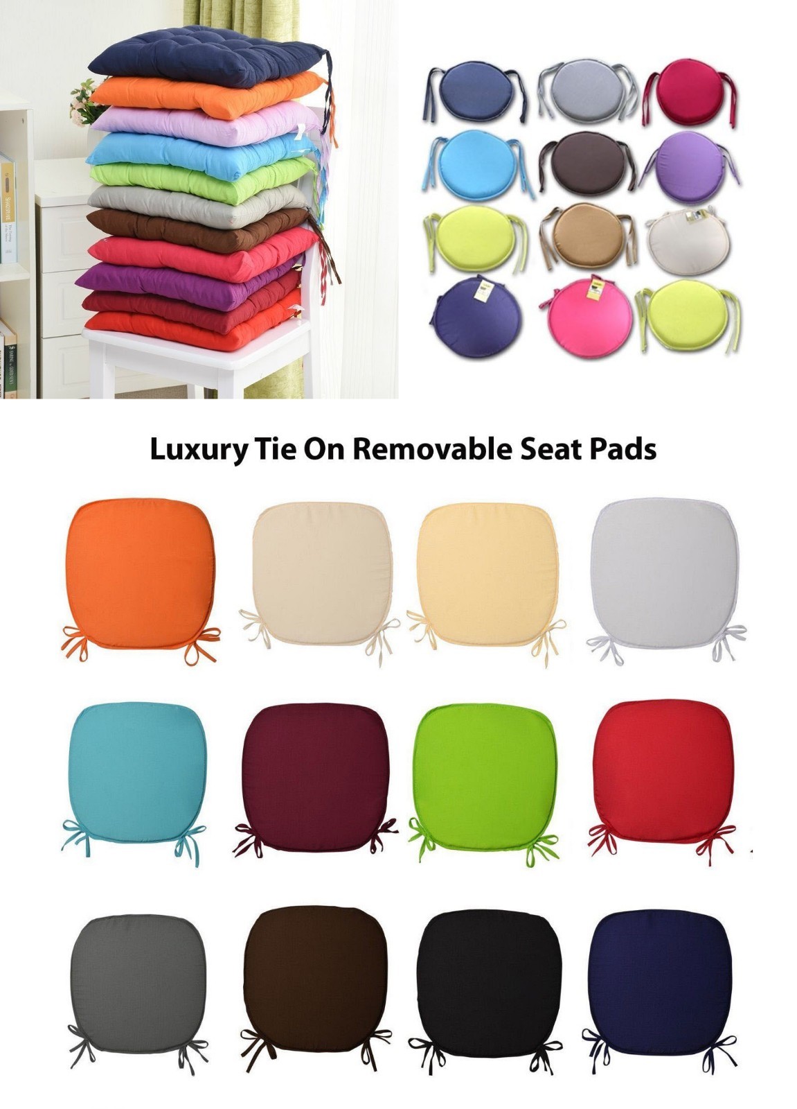 Luxury Removable Tie On Chair Seat Cushions Pads Garden Kitchen Thick 1//2//4//6