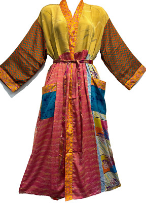 Nwt FUNKY STUFF boho patch belted vintage silk TOP DUSTER CARDIGAN 2X Free shipp