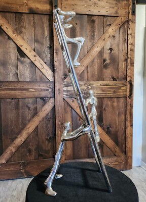 Plutus Modern Metal Ladder 3 Person Climb Aluminum Silver Sculpture Statue 19.5''