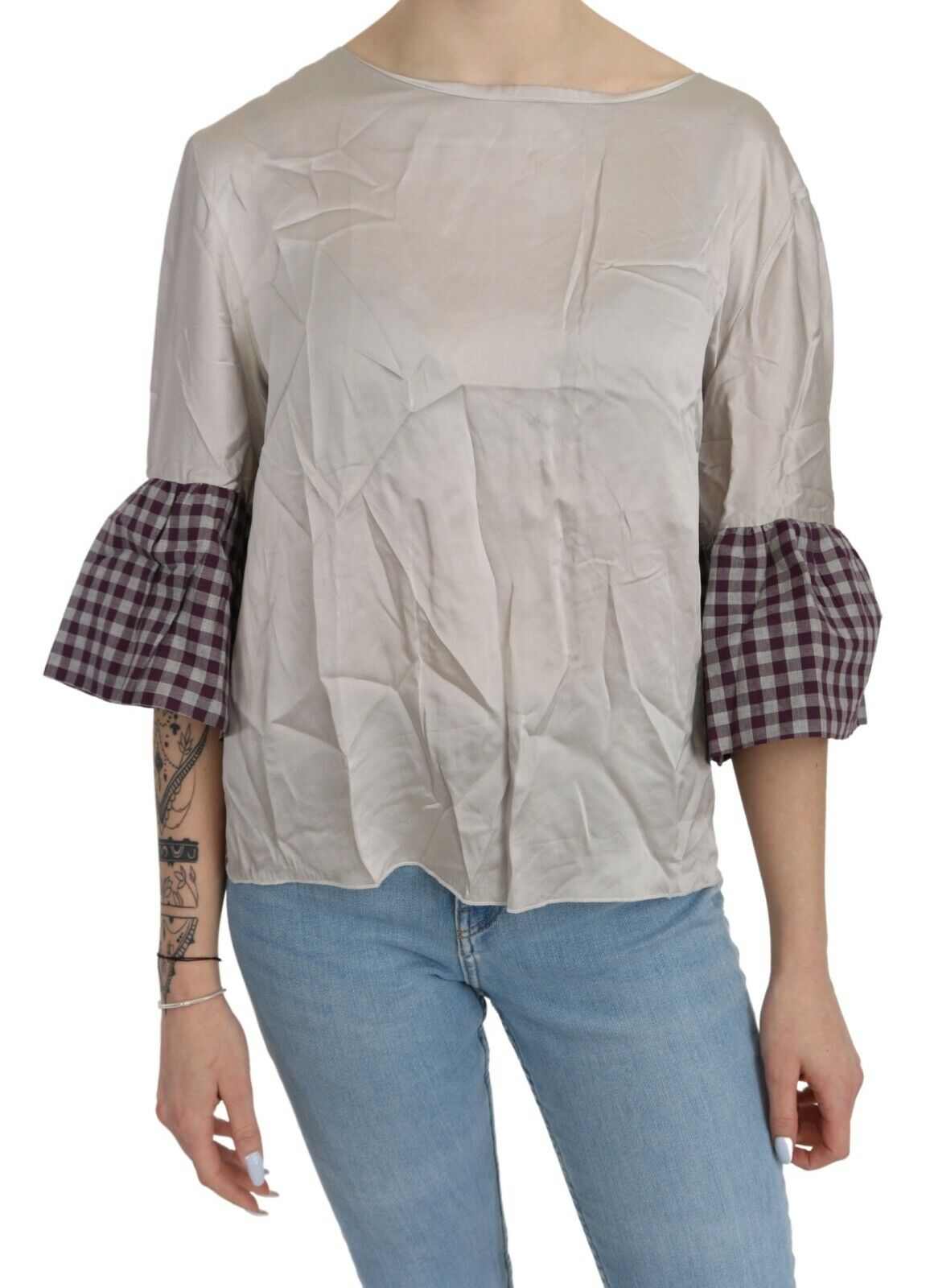PETER A & CHRONICLES Серая блузка с вырезом «лодочка» и длинными рукавами IT46/US12/XL Рекомендуемая розничная цена 200 долларов США