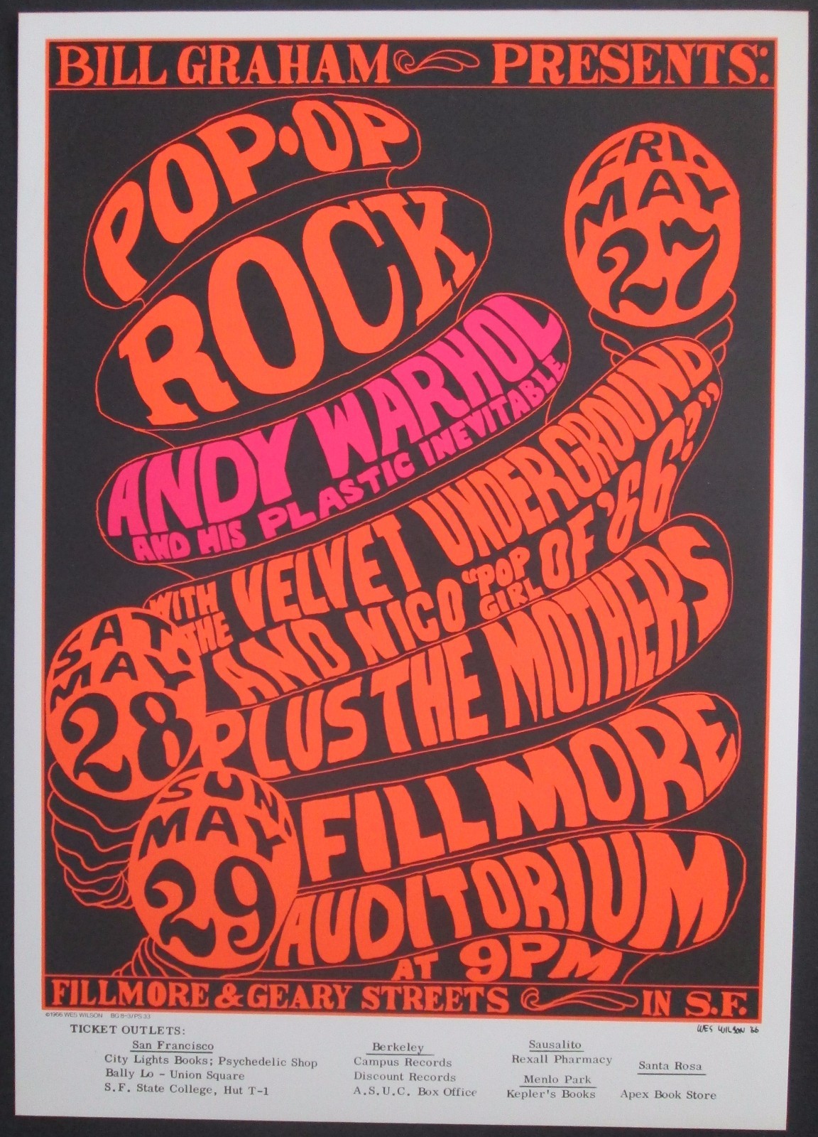 VELVET UNDERGROUND & NICO - ANDY WARHOL - FRANK ZAPPA - 1966 Poster BG 8-3 MINT