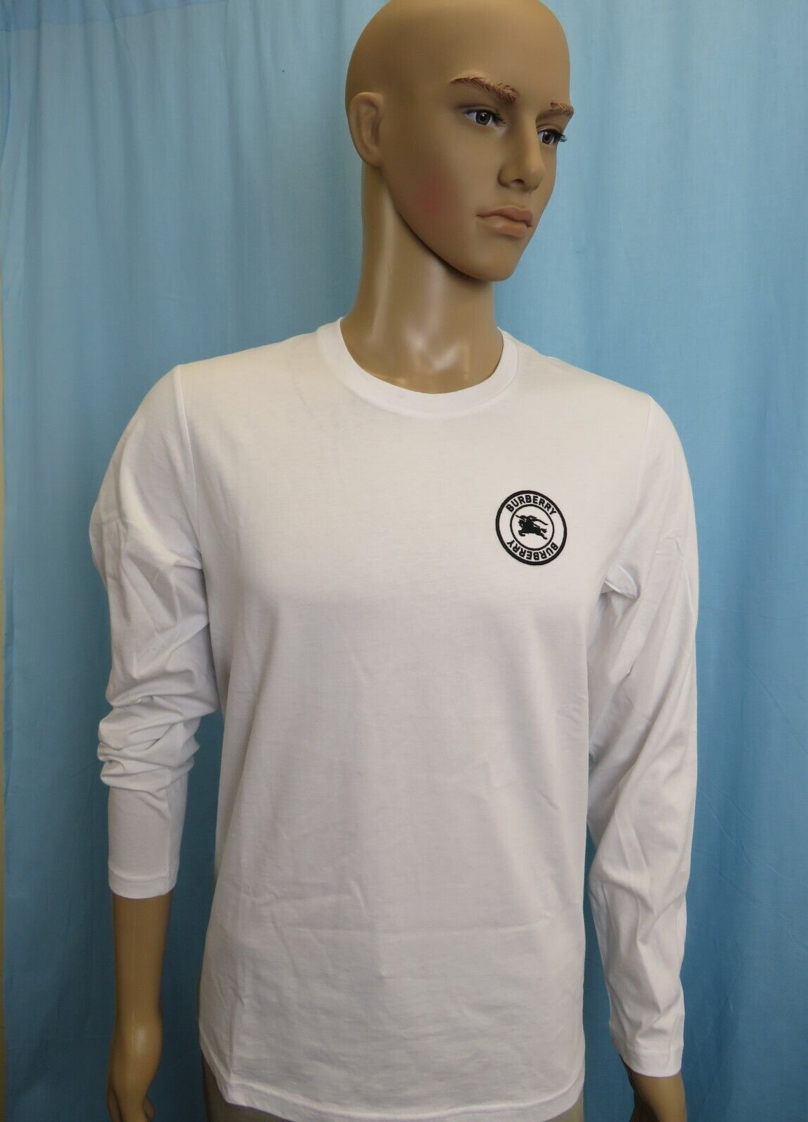 BURBERRY★素敵！JENSON WHITE COTTON LOGO LONG SLEEVE T SHIRT NWT BURBERRY JENSON WHITE COTTON BLACK KNIGHT LOGO LONG
