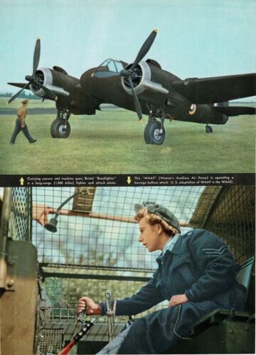 WWII RAF Bristol Beaufighter, WAAF Corporal, Miles Master 1942 MAGAZINE PHOTO