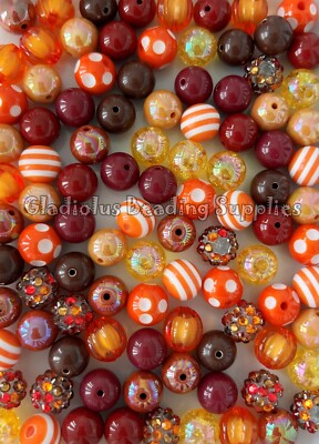 100 Pcs 12mm Fall Mixed Acrylic Beads, Bubblegum Beads, Loose Beads