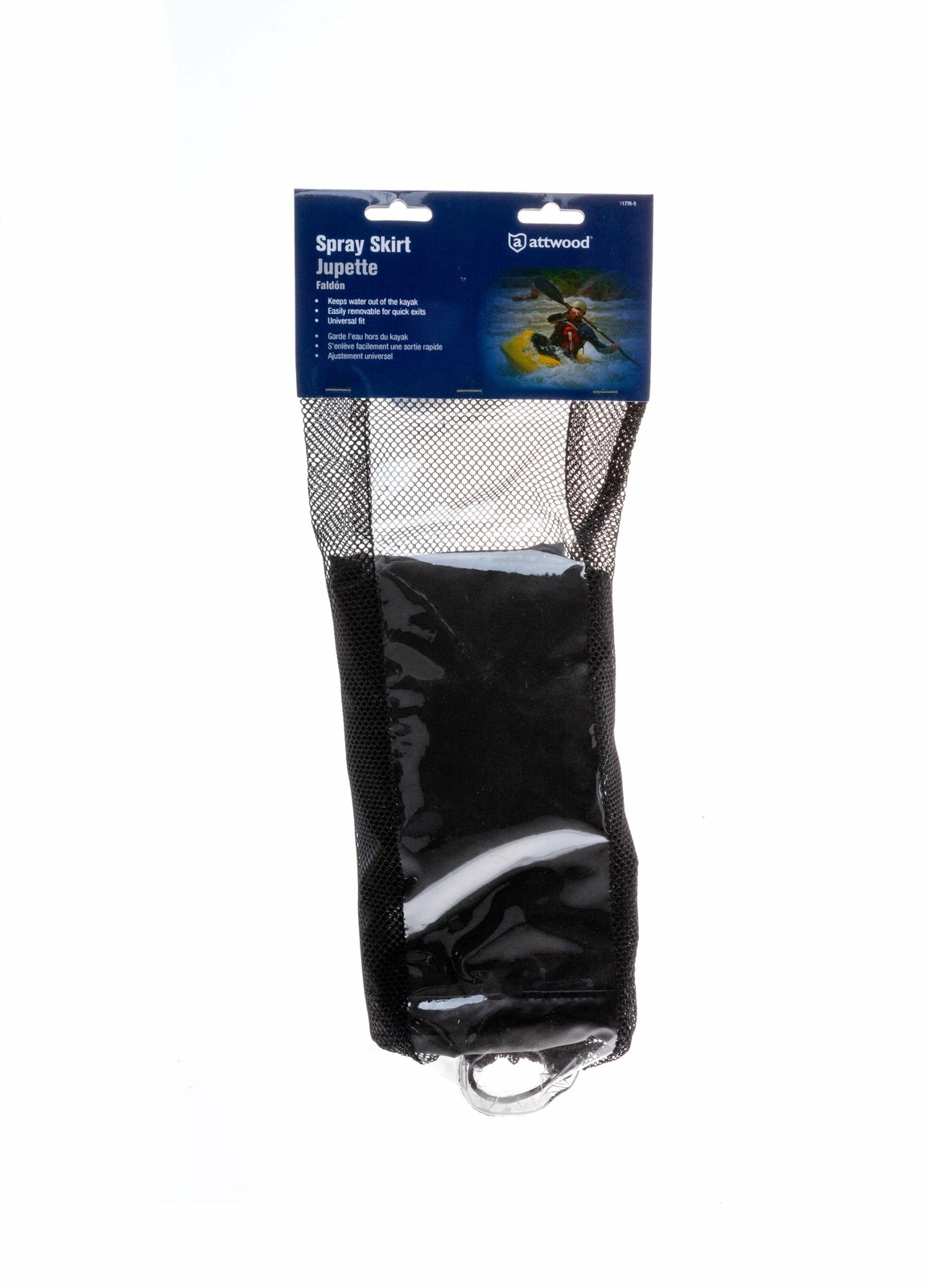Attwood 11776-5 Universal Kayak Nylon Spray Skirt with Mesh Storage Bag, Black