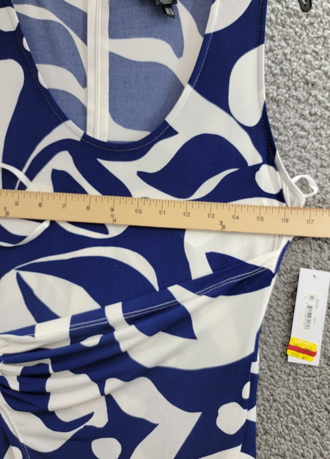 Donna Morgan Printed Wrap-Waist Asymmetric Dress Women's 8 Navy Back Zip Closure - Picture 5 of 16