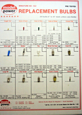 HO - N - Z REPLACEMENT BULBS MINIATURE HO CARD OF ASSORTED BULBS - USED