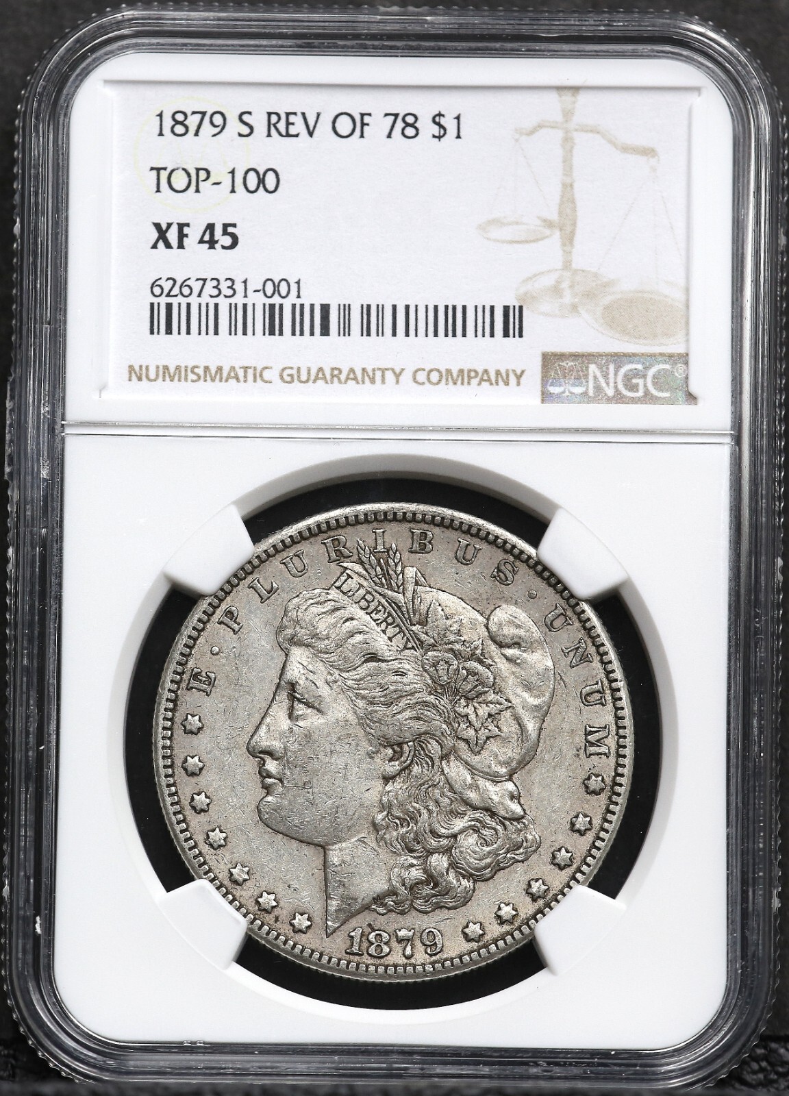 1879-S NGC XF-45 REVERSE OF 78 TOP-100 MORGAN SILVER $1