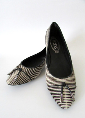 TOD'S Italy  Black & White Zebra Calf Hair Ballet Flats Sz 36 NWOB