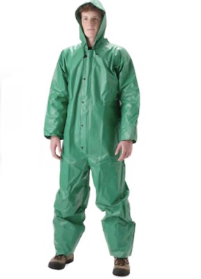 MED NASCO Rainwear AcidBasic Coverall w/Hood 528CVG Green Jump Suit Waterproof