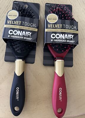 Conair Velvet Touch Detangle & Style  Cushion Hair Brush Red & Black LOT OF 2