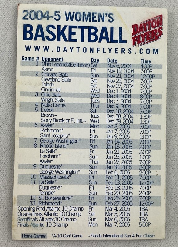 Dayton Flyers Basketball Printable Schedule