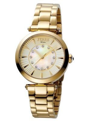 Pre-owned Ferre Milano Women's Fm1l075m0021 Gold Ip Stainless Steel Wristwatch