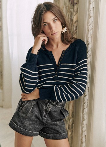 Sezane Cotton Leontine Jumper in ecru/navy Women's Size 2XS