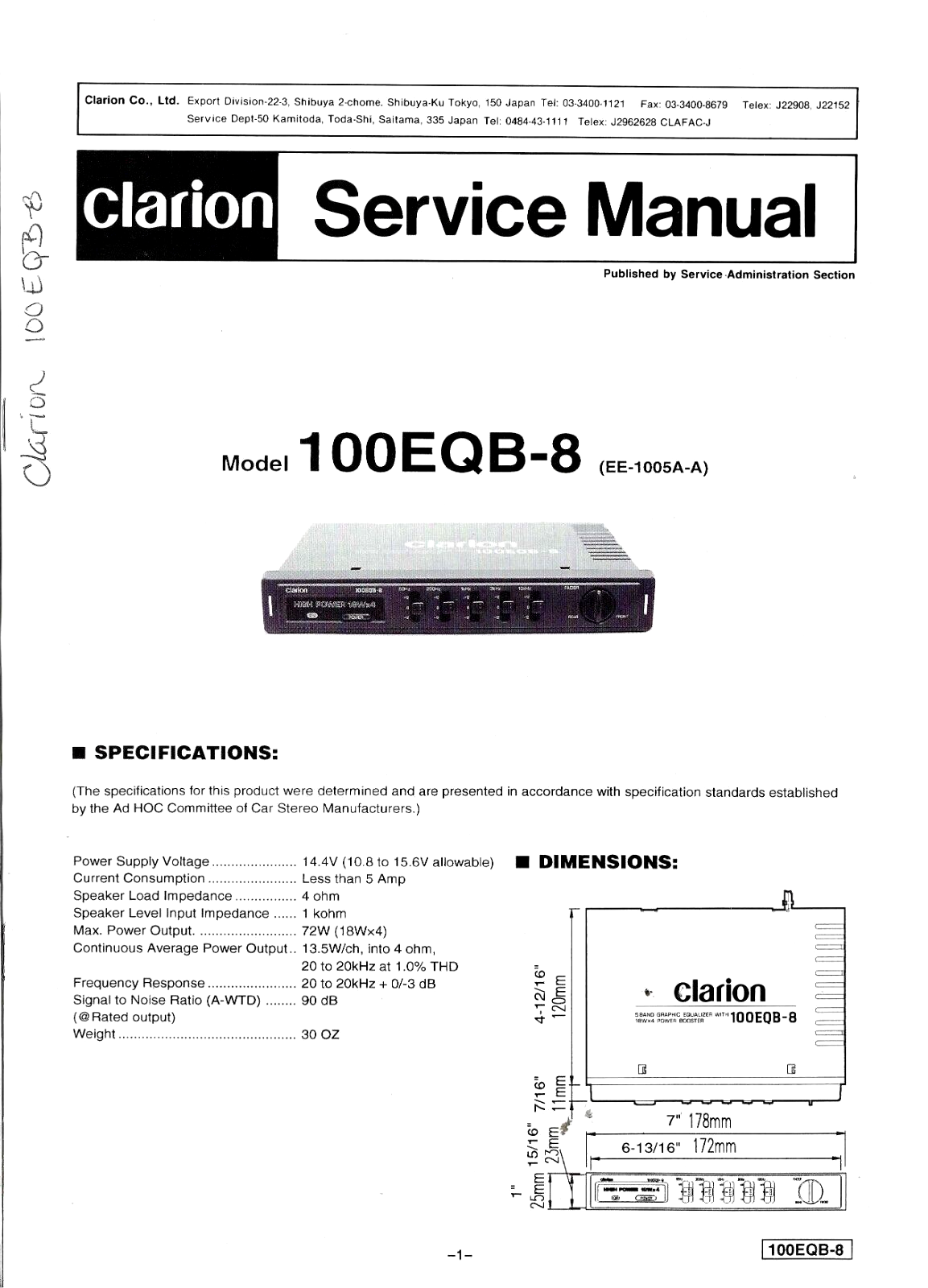 CLARION 100EQB-8 (EE-1005A-A) ORIGINAL SERVICE MANUAL | eBay