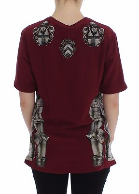 Pre-owned Dolce & Gabbana Red Knight Print Silk Blouse T-shirt Top It42/ Us8 /m Rrp $1200