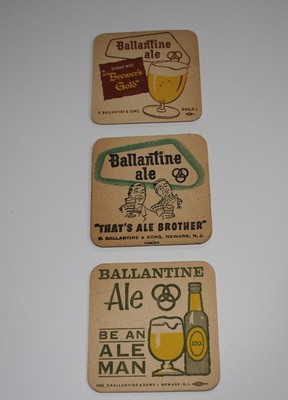 3 Ballantine Ale Coasters Free Shipping 