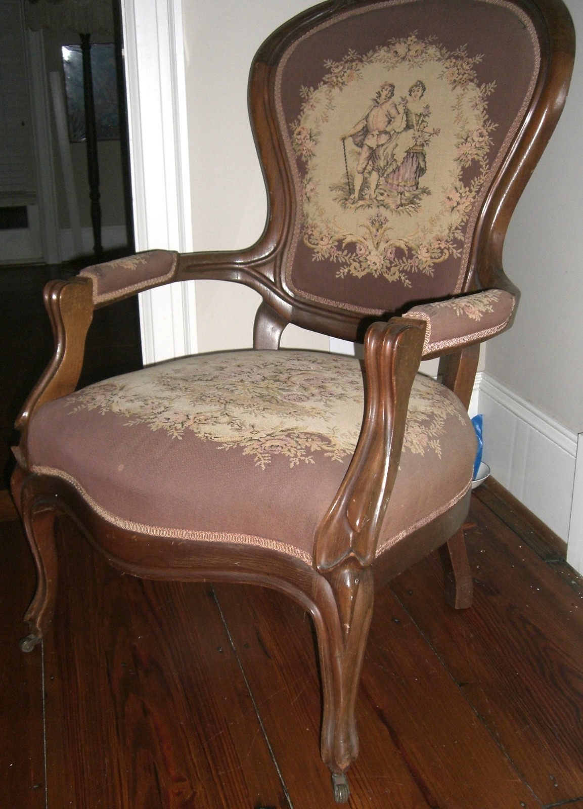 Antique Parlor chair  1800's  Victorian  Needlepoint Brown  cat #39