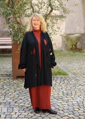 PHILOMENA CHRIST PHILOMENA CHRIST - LAGENLOOK LÖCHER MANTEL GR 46 48 50 52 54 56 58 - SCHWARZ