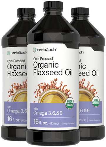Органическое льняное масло | 16 жидких унций | 3 упаковки | Омега 3, 6, 9 | от Хорбааха