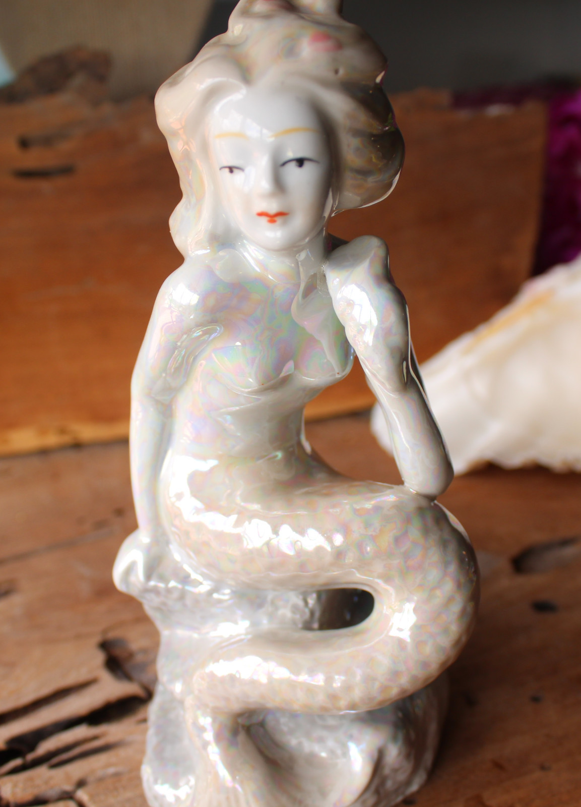 Vintage Lusterware Mermaid Figurine - Hard to Find- Made in China- Ceramic