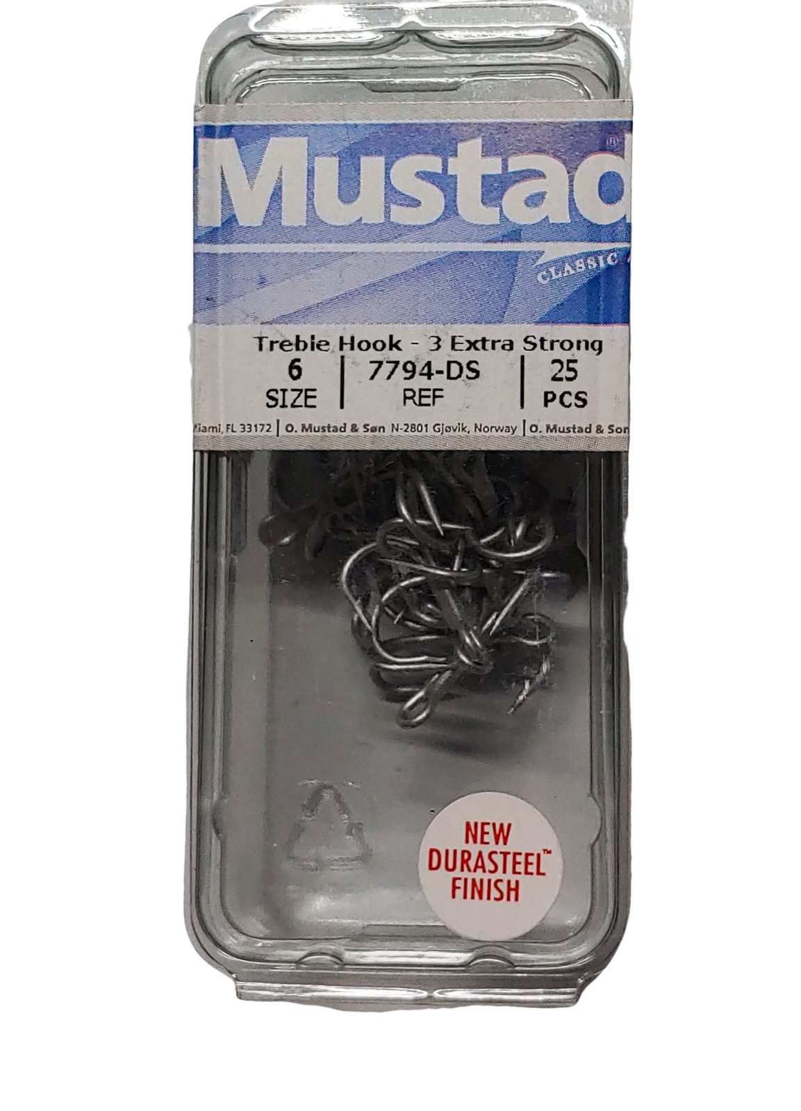 Mustad Classic Treble Hook #6 3X Strong Eye Durasteel 25/Pk 7794-DS-6 ...