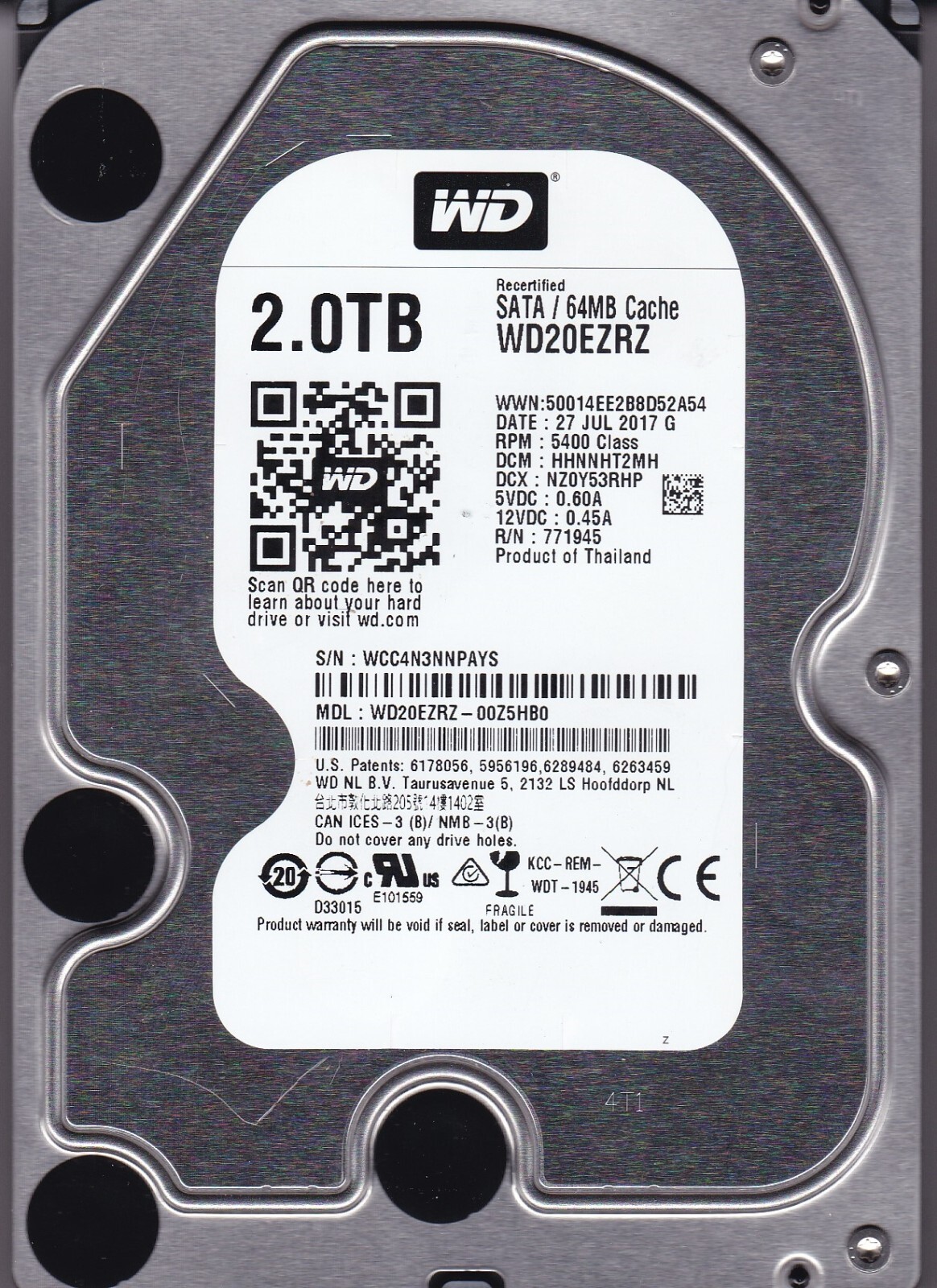 【2台セット】WDC WD20EZRZ-00Z5HB：2TB Amazon.com: Western Digital WD20EZRZ 2TB BLUE SATA 5400 RPM