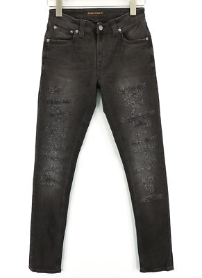 ❗️期間限定SALE❗️Nudie Jeans Skinny Lin 黒30/32 NUDIE Skinny Lin Used Black Men Jeans W30/L32 Casual Cotton
