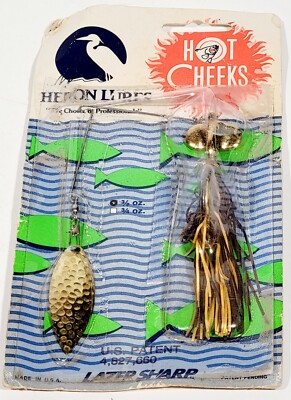 Vintage Heron Lures Hot Cheeks  Spinner Bait Bass Fishing Lure Lazer Sharp Gold