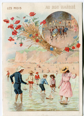 Oblaten scrap die cut chromo Litho Karten  ''Jahreszeit Juli  August'' 15,8 cm