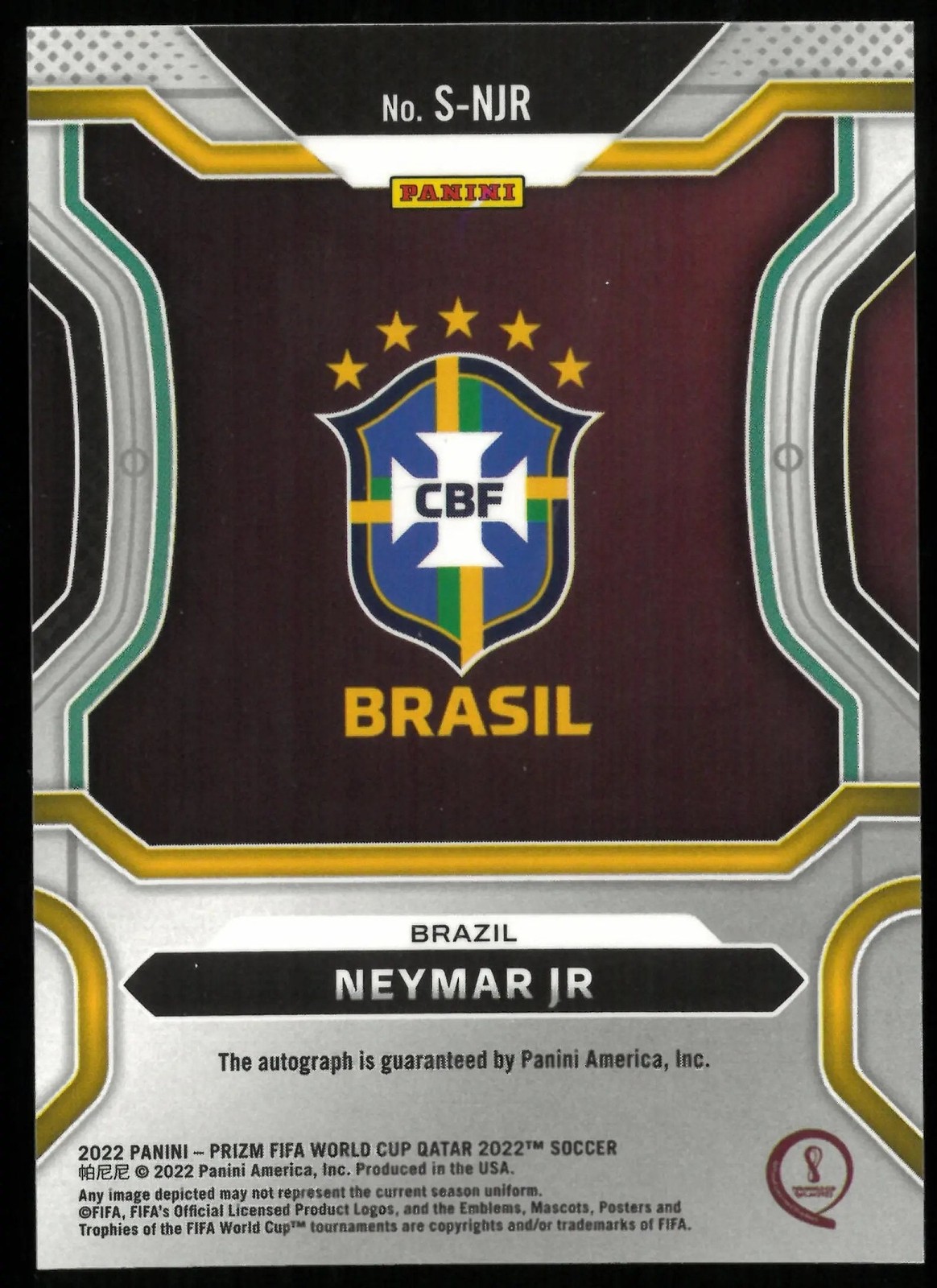 2022 Prizm FIFA World Cup QATAR 2022 Neymar Auto Brasil 2