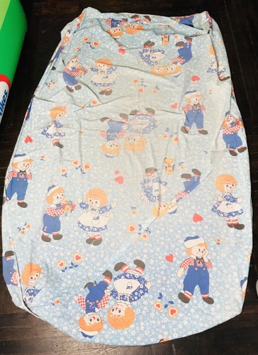 Vintage Raggedy Ann Andy Bobbs Merrill 1960s Fabric Twin Flat Fitted Bed Sheet