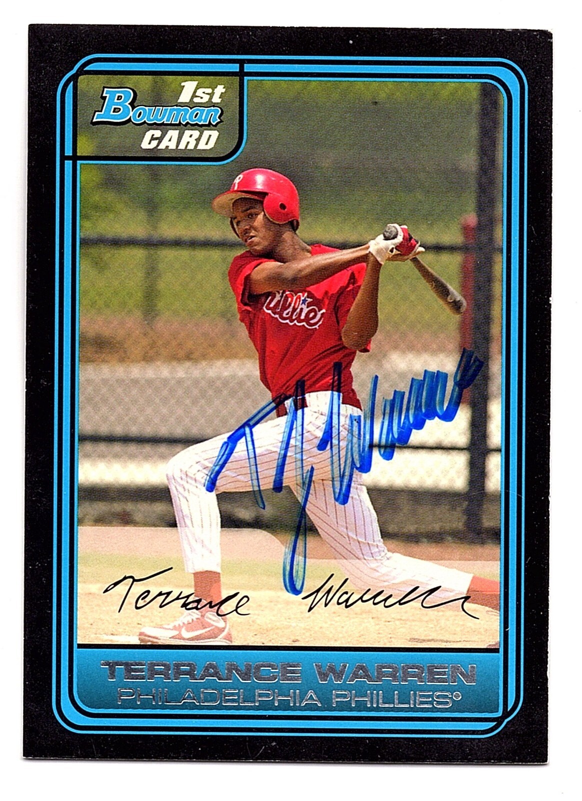 Terrance Warren Autograph On A 2006 Bowman Draft Picks - Philadelphia Phillies