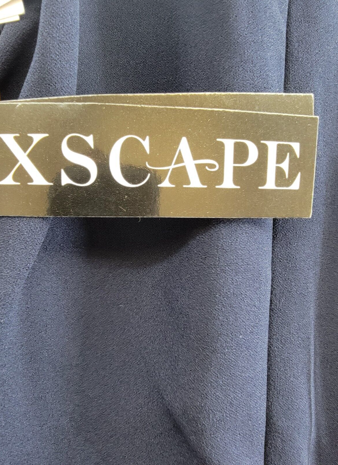 XSCAPE Ruffled-V-Neck Sleeveless Ruched Gown Women's 4 Navy Back Zip Closure - Picture 14 of 15