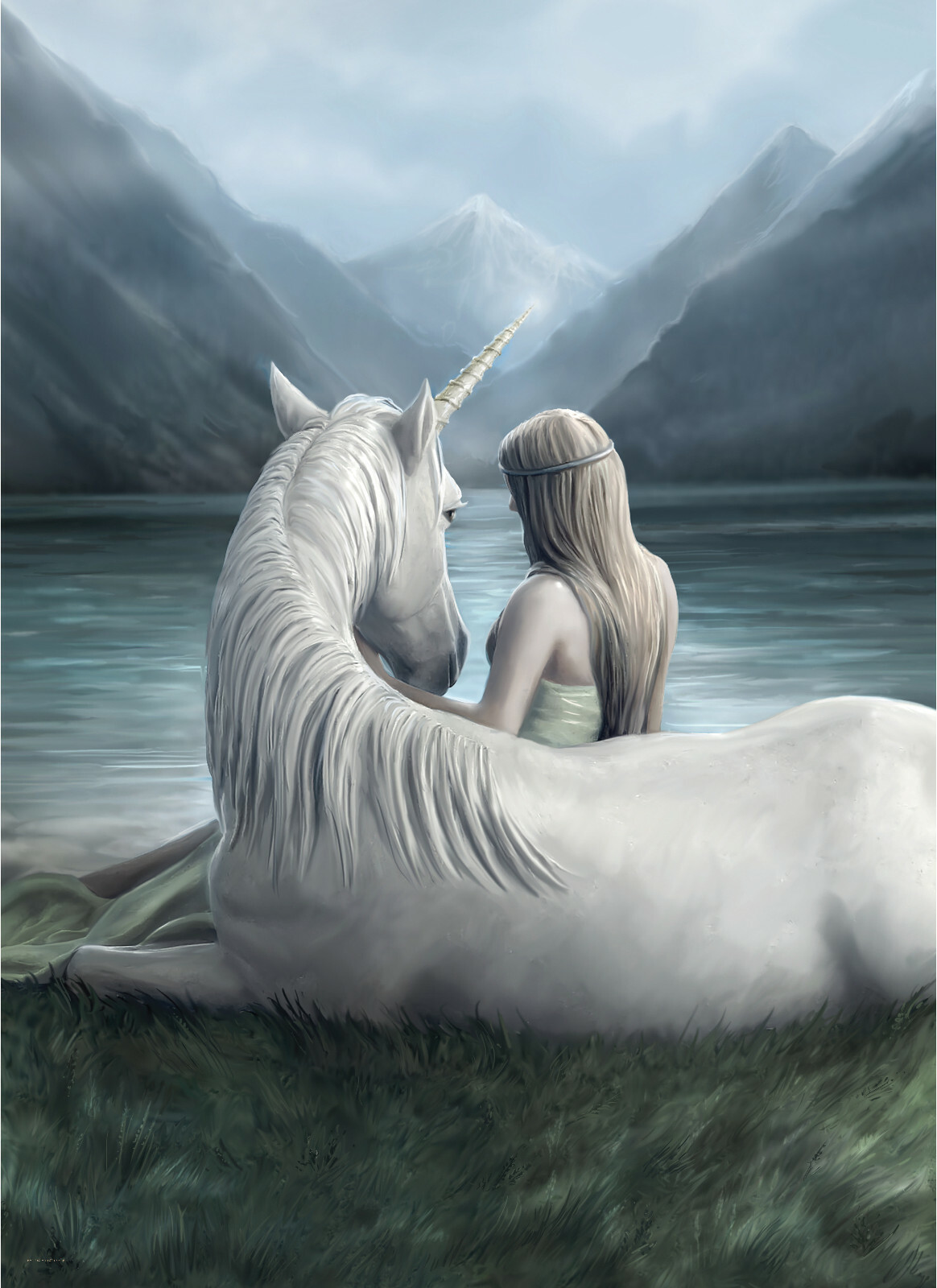 Anne Stokes ユニコーンアート Blue Moon” Unicorn & Maiden | The Music Box Company