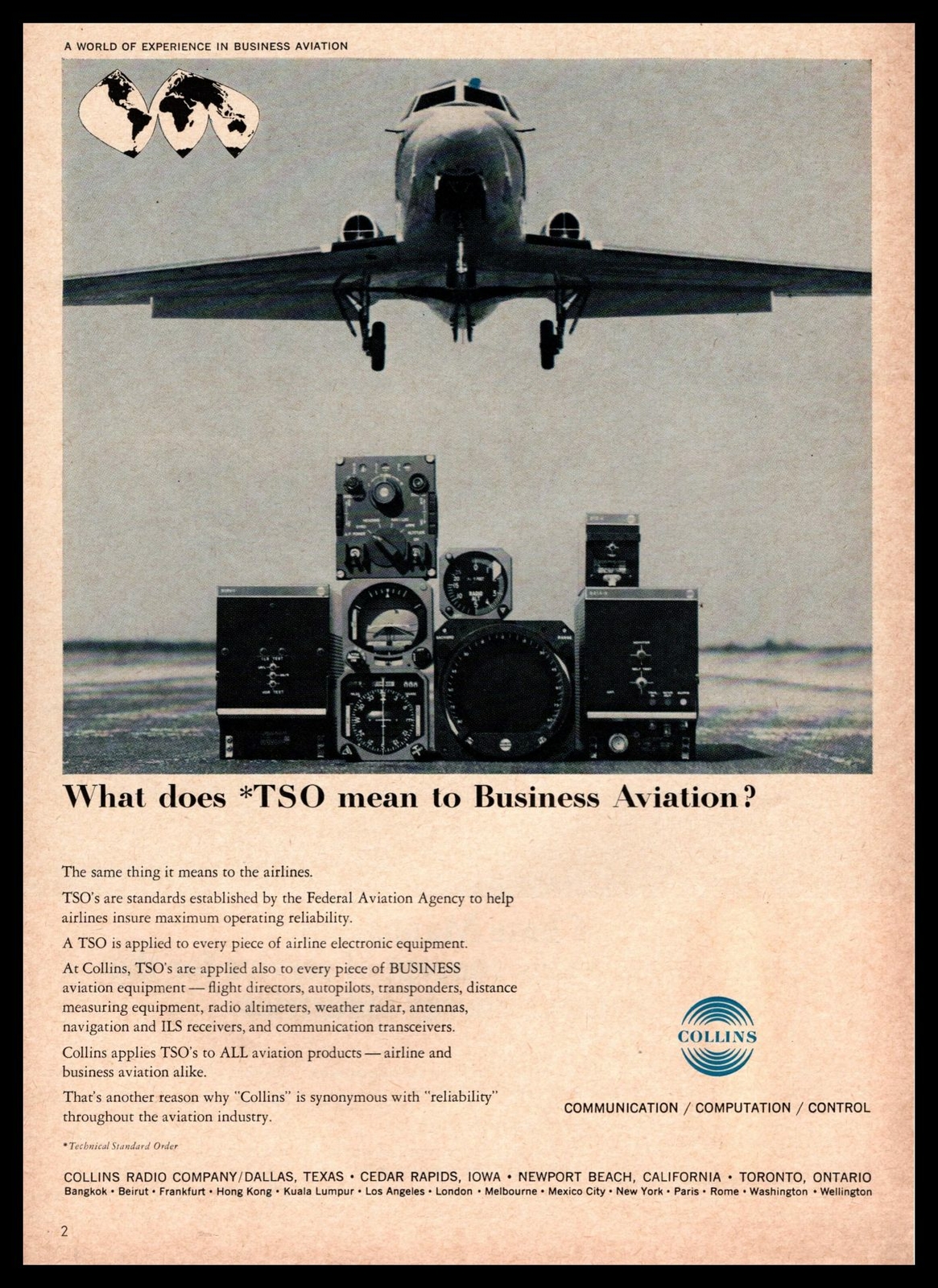 1966 Collins Radio Dallas Texas Business TSO Federal Aviation Equipment Print Ad