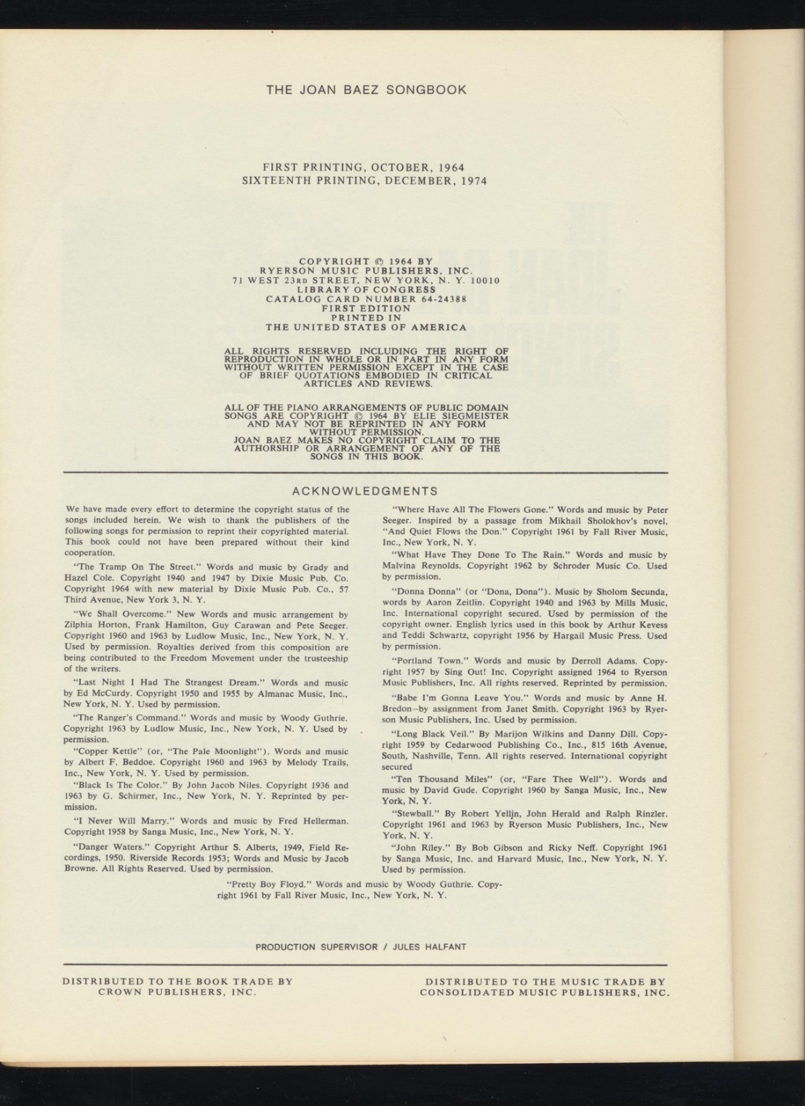1969 Joan Baez Songbook 189 pages 66 songs Piano Vocal Guitar Chords Sheet Music