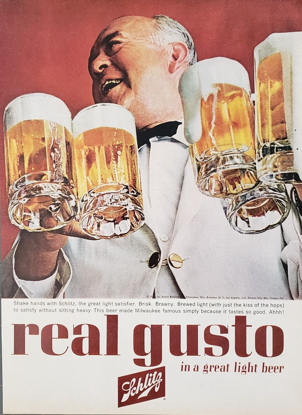 1963 – Schlitz Light Beer – Real Gusto – Vintage Collectible Print Ad
